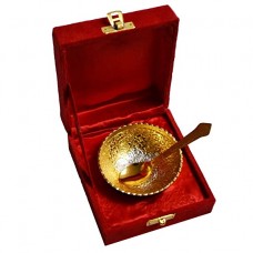  Gold Plated 1 Bowl 1 Spoon Set with a Wooden Box 